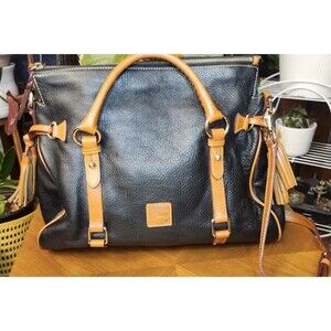 Dooney & Bourke Black Brown Florentine Pebbled Leather Satchel